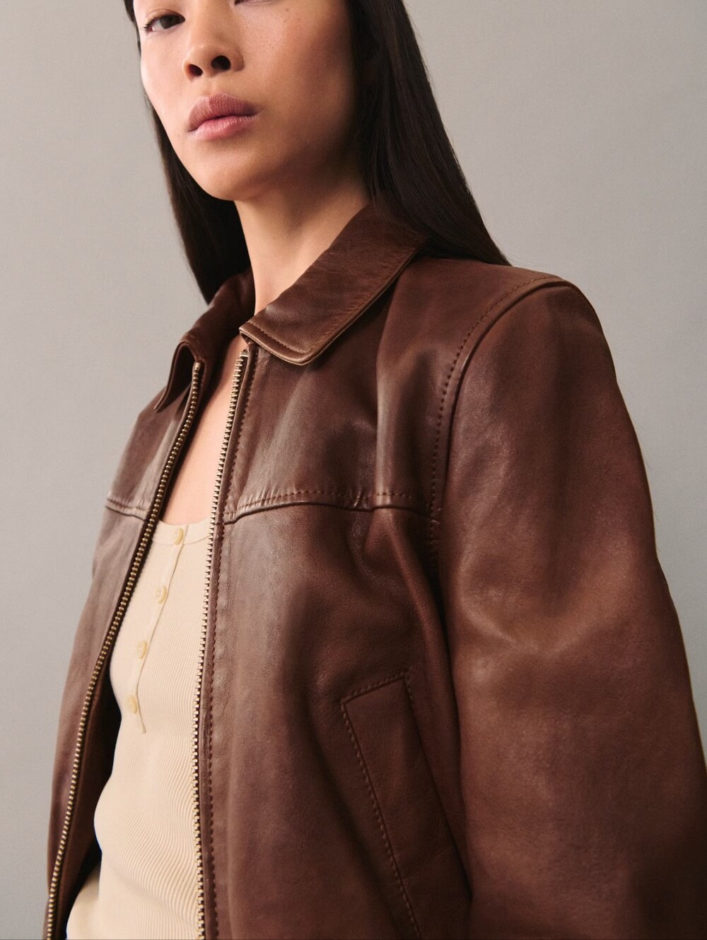 Mango Bronw 100% leather jacket - Picture 4 of 9